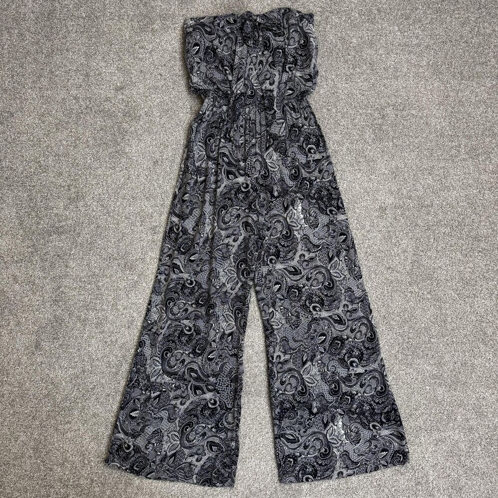Harper Jumpsuit Womens Medium Black Paisley Strapless Wide Leg Boho Hippie Flowy